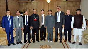 The Governor of Arunachal Pradesh Shri JP Rajkhowa and Chief Minister Shri. Kalikho Pul with the members of Deputy Chief Minister and Cabinet Minister at Raj bhavan, Itanagar on 5th March2016.